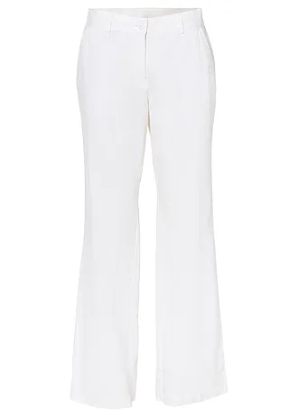 Geweven broek van linnen-katoenmix, Kleur: wit