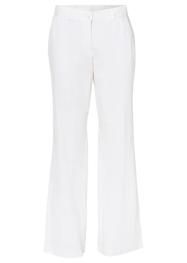 Pantalon tissé en lin et coton, Couleur: blanc