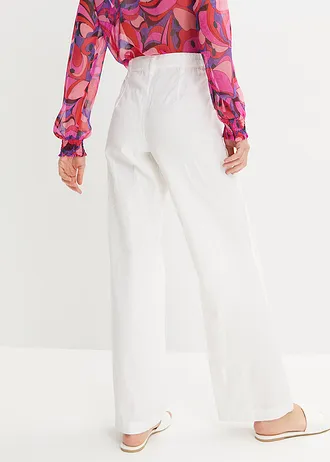 Geweven broek van linnen-katoenmix, Kleur: wit