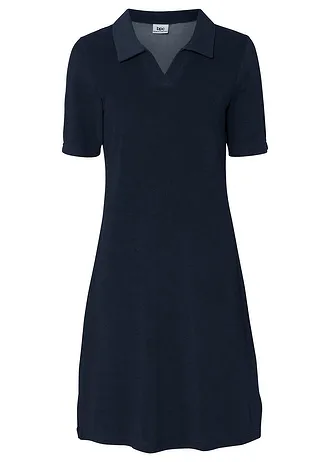 Knie-lange frotté jurk met polokraag • donkerblauw • bonprix online shop