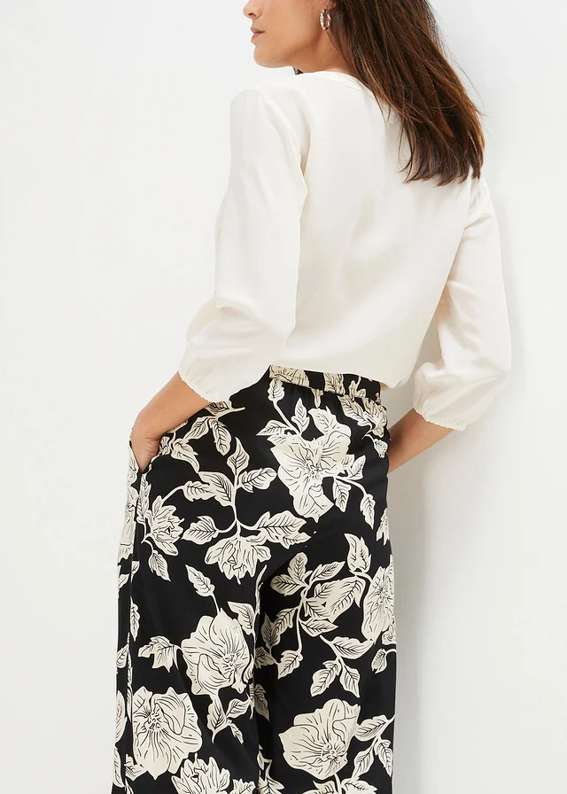 Palazzo broek van soepele viscose • zwart-kiezelgrijs gebloemd • product-page.page-title-suffix