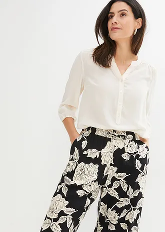 Palazzo broek van soepele viscose • zwart-kiezelgrijs gebloemd • bonprix online shop