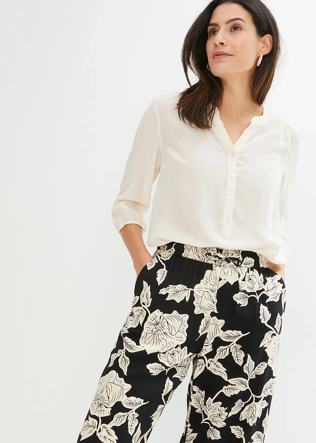 Palazzo broek van soepele viscose • zwart-kiezelgrijs gebloemd • product-page.page-title-suffix