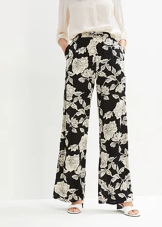 Pantalon palazzo imprimé en viscose • noir-gris galet à fleurs • Boutique bonprix