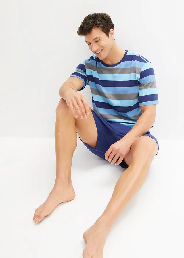 Shortama (2-dlg. set), Kleur: middernachtblauw-kristalblauw-alpenblauw-rookgrijs gestreept