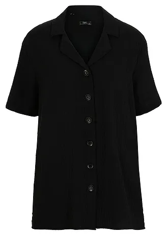 Lange mousseline overhemdblouse • zwart • bonprix online shop