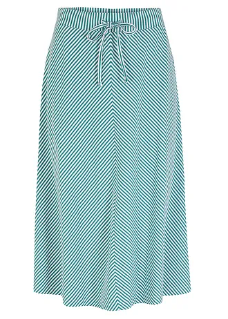 Žerzejová sukně s proužky, ke kolenům, barva: borovicově zeleno-bílá s proužky