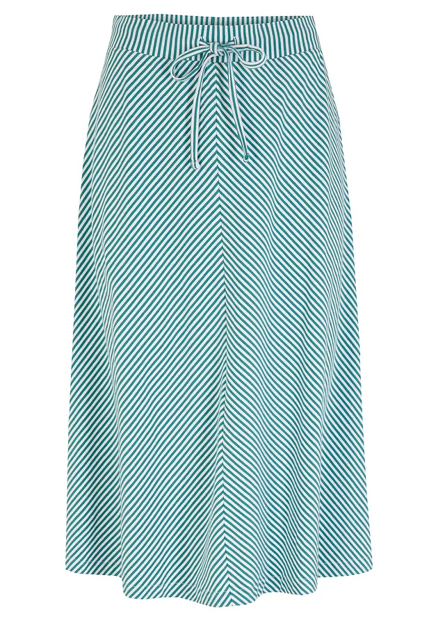 Jupe en jersey à rayures, longueur genou, Couleur: vert pin/blanc rayé
