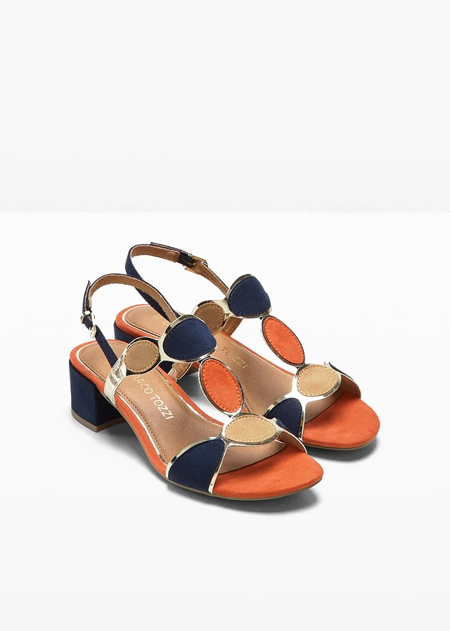 Marco Tozzi sandaletten, Kleur: donkerblauw-oranje-beige