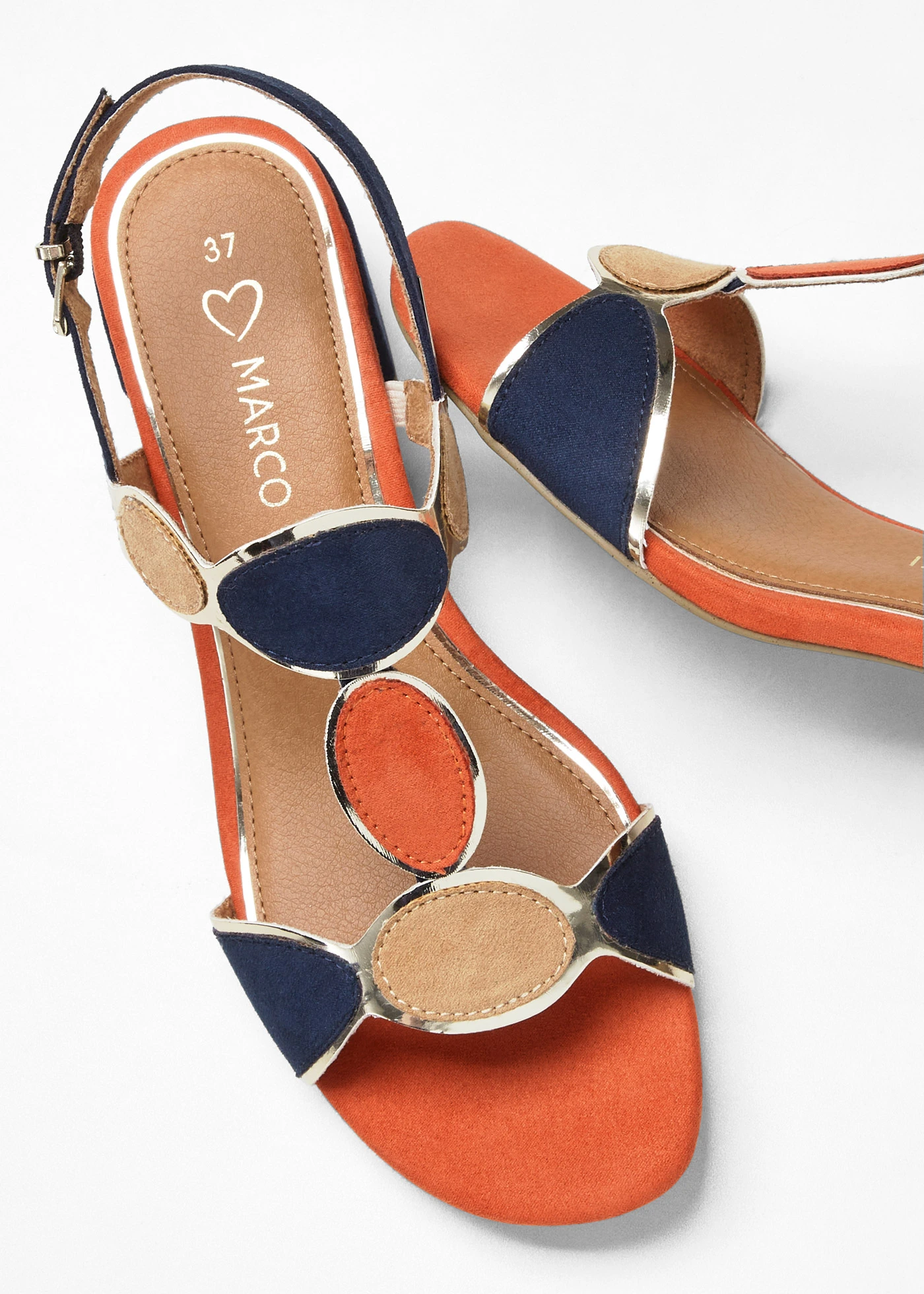 Marco Tozzi sandaletten • donkerblauw-oranje-beige • bonprix online shop