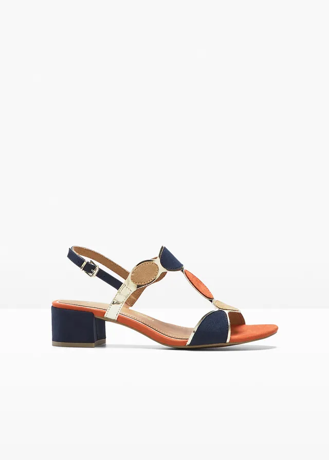 Sandales à talons Marco Tozzi, Couleur: bleu foncé-orange-beige