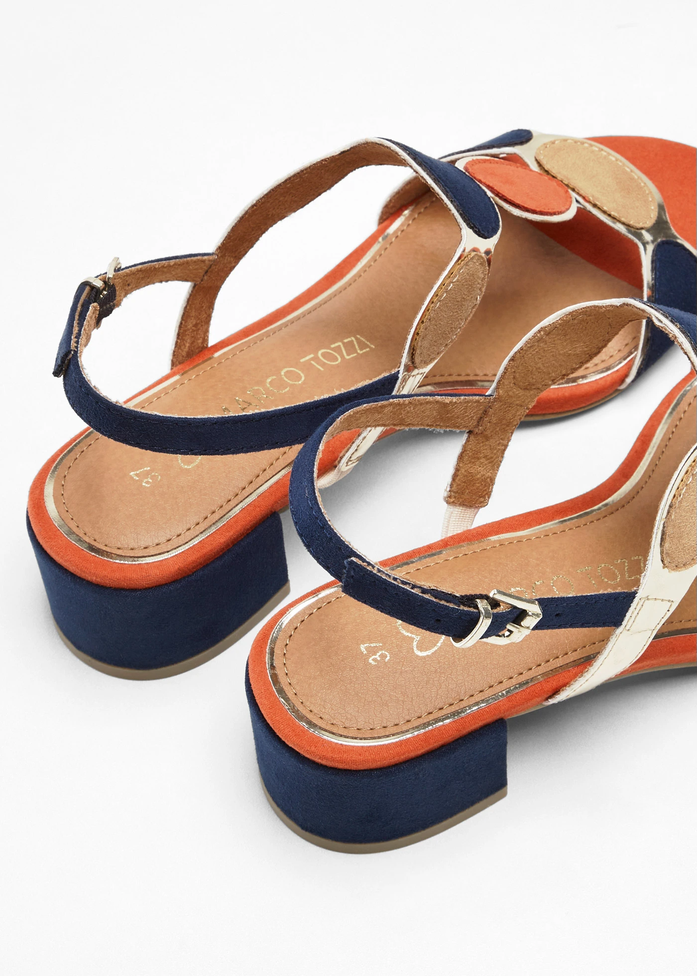 Marco Tozzi sandaletten • donkerblauw-oranje-beige • bonprix online shop