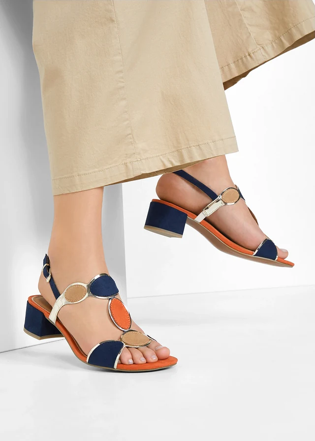 Marco Tozzi sandaletten, Kleur: donkerblauw-oranje-beige