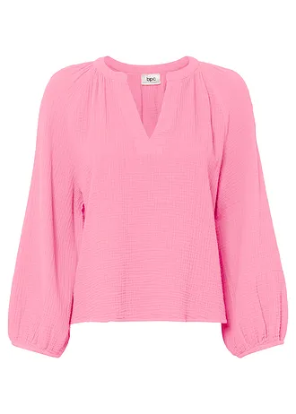 Oversized blouse van mousseline, Kleur: knalroze