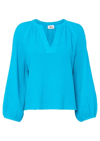 Blouse oversize en gaze de coton, Couleur: turquoise