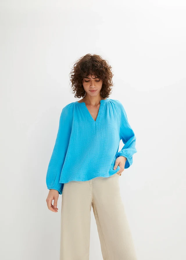 Blouse oversize en gaze de coton, Couleur: turquoise
