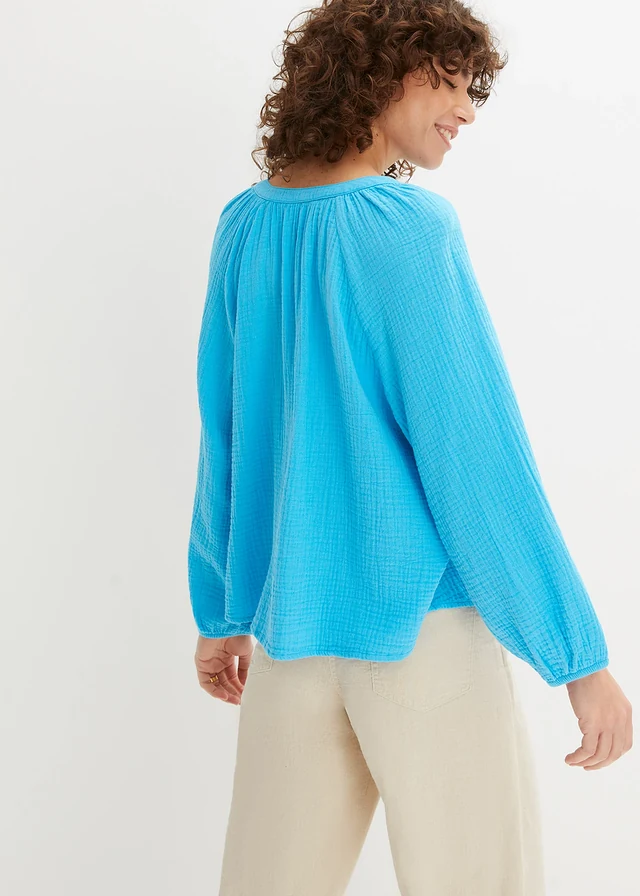 Blouse oversize en gaze de coton, Couleur: turquoise