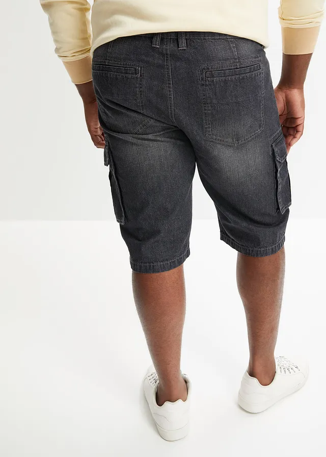 Dlouhé džínové cargo bermudy, Relaxed Fit, barva: černý denim