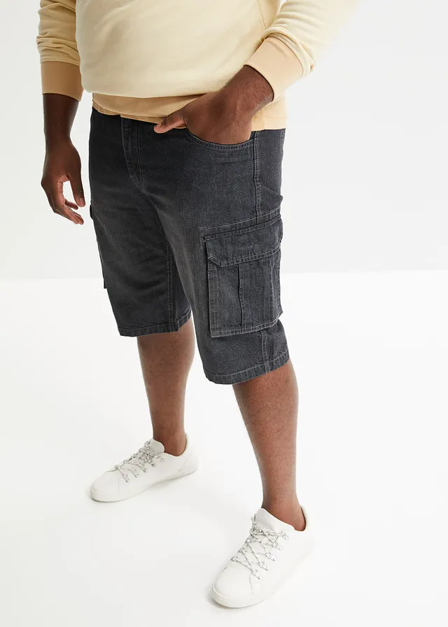 Dlouhé džínové cargo bermudy, Relaxed Fit, barva: černý denim