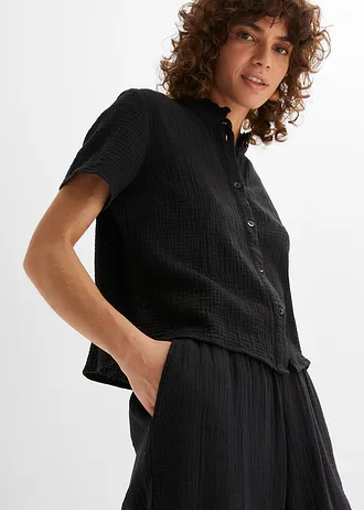 Pantalon large en gaze de coton • noir • Boutique bonprix