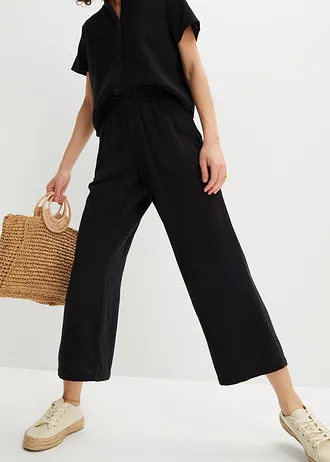 Pantalon large en gaze de coton • noir • Boutique bonprix
