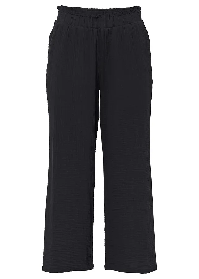 Pantalon large en gaze de coton • noir • Boutique bonprix
