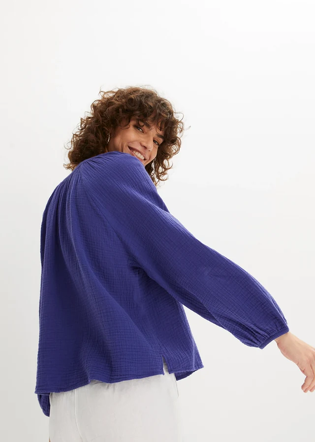 Oversized blouse van mousseline, Kleur: blauwviolet