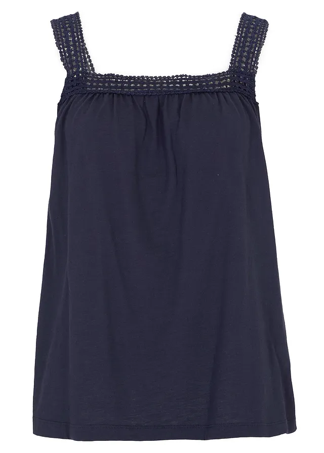 Losjes vallende top met kanten schouderbandjes • donkerblauw • bonprix online shop