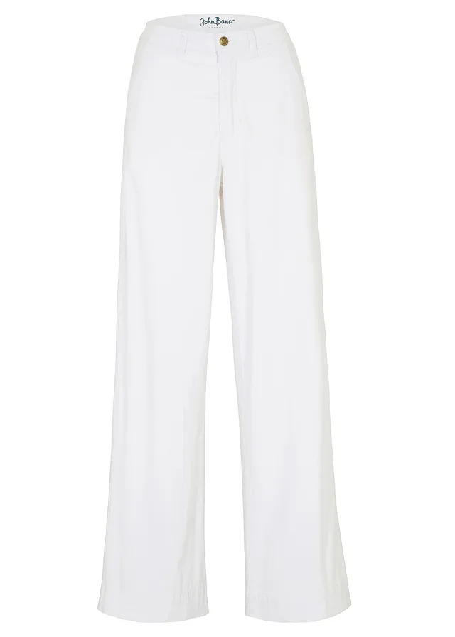 Jean large, extensible, taille haute, Couleur: blanc twill