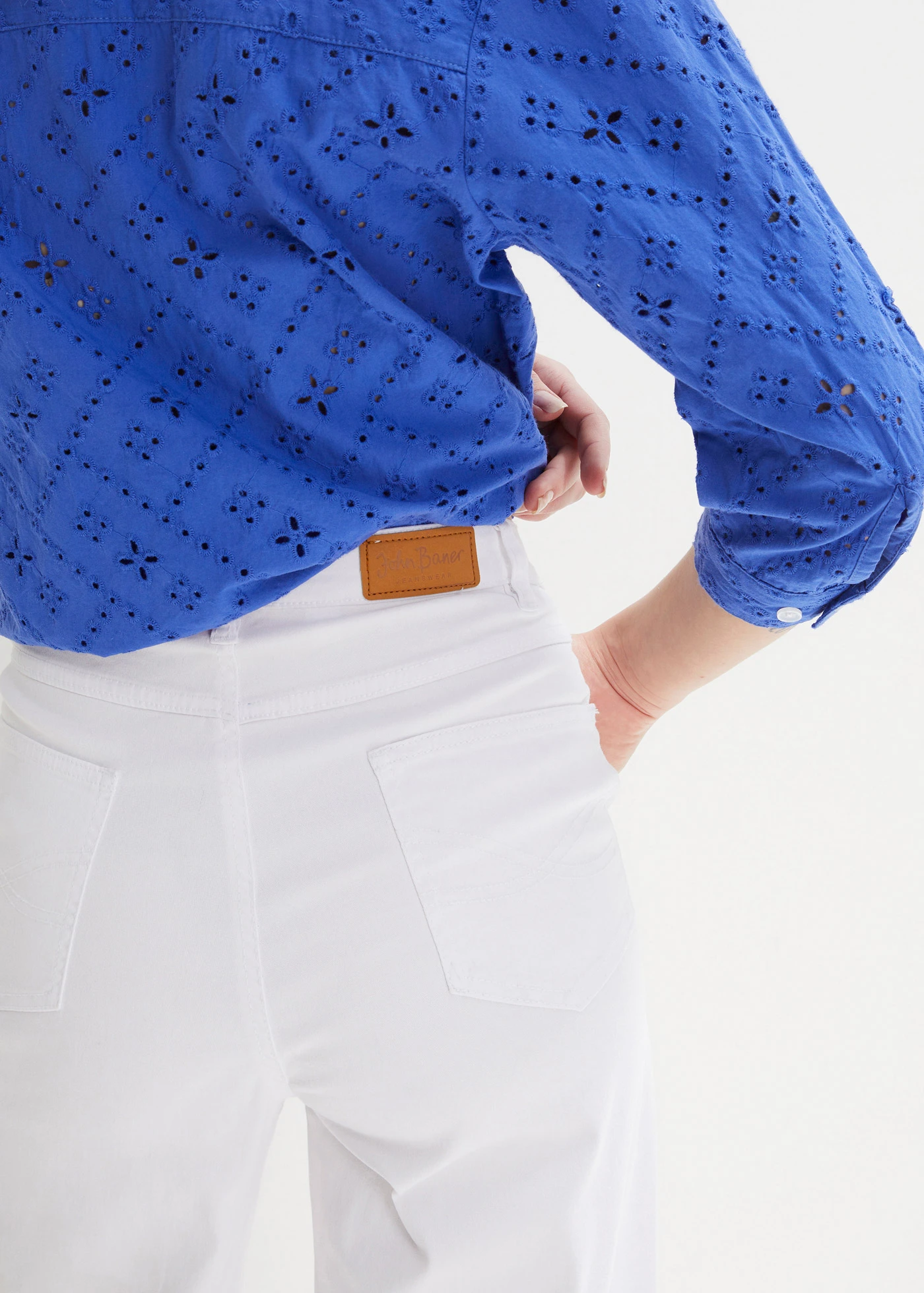 Jeansy wide leg, high waist, ze stretchem • biały diagonal • sklep bonprix
