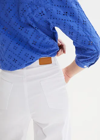 Jeansy wide leg, high waist, ze stretchem • biały diagonal • sklep bonprix
