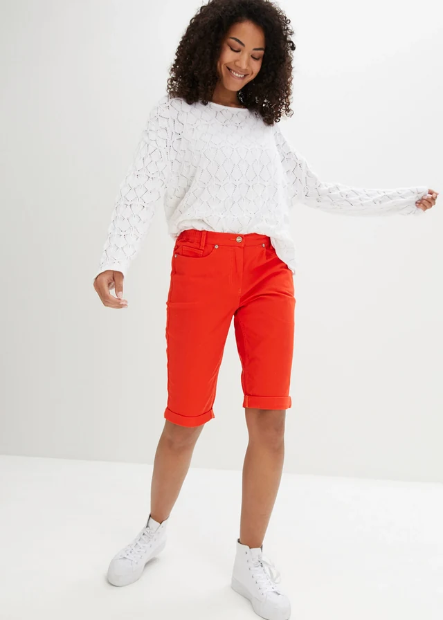 Bermuda coton avec taille confortable, Couleur: rouge poivron
