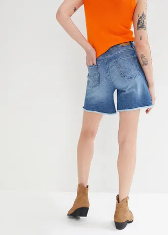 Short en jean, taille mi-haute, extensible, Couleur: bleu clair denim