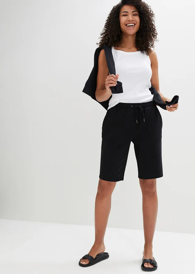 Sweat short met zakken, Kleur: zwart