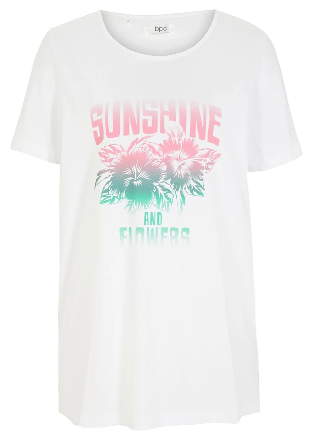 T-shirt coton avec imprimé, manches courtes, Couleur: blanc imprimé