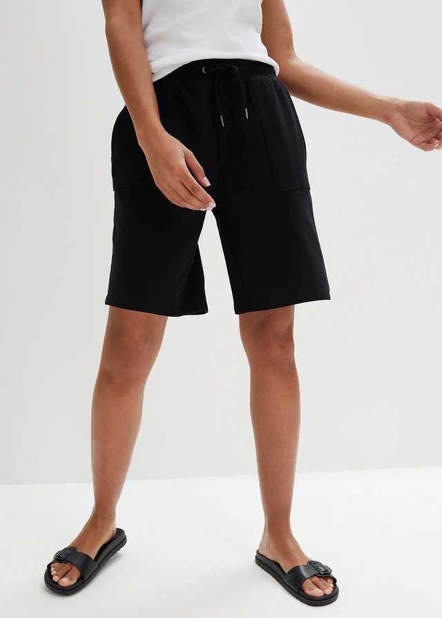 Sweat short met zakken, Kleur: zwart