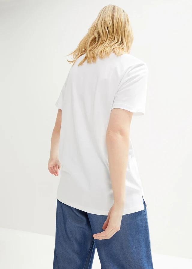 T-shirt coton avec imprimé, manches courtes, Couleur: blanc imprimé