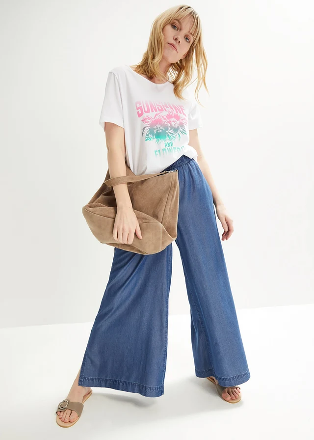 T-shirt coton avec imprimé, manches courtes, Couleur: blanc imprimé