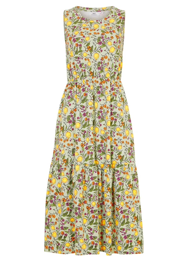 Midi šaty s okrúhlym výstrihom a volánom, bio bavlna