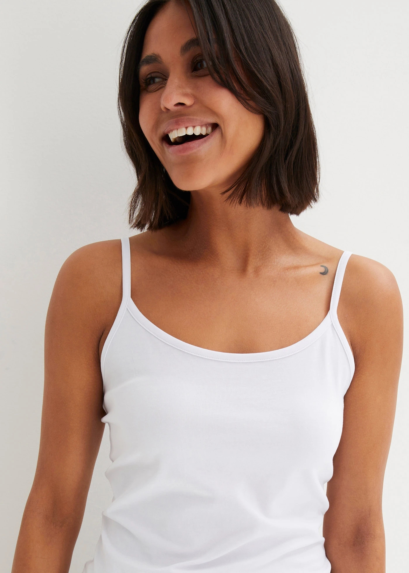 Top cu bretele subțiri din bumbac organic 100% (set/2 buc.) • negru/alb • magazin bonprix