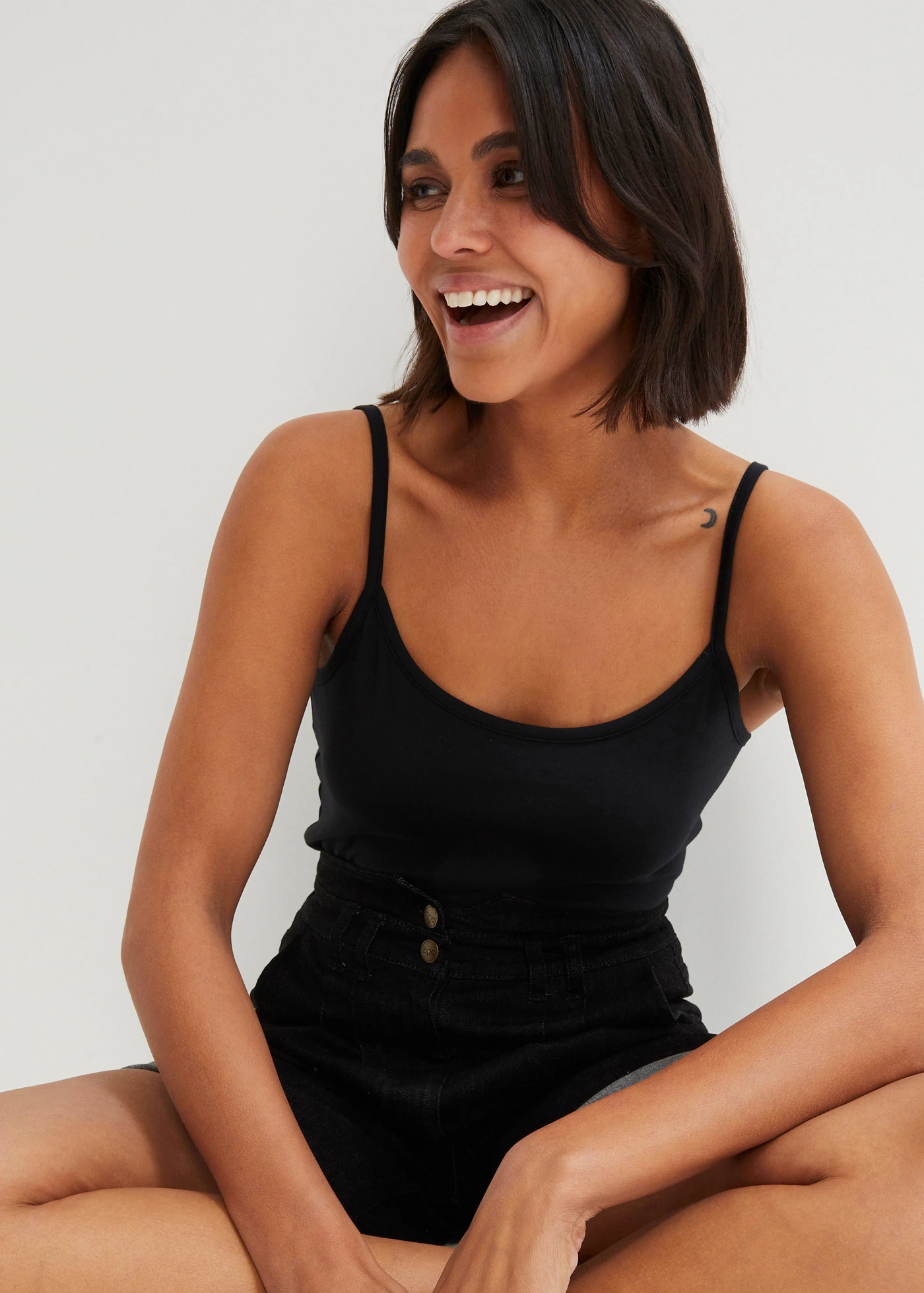 Lot de 2 tops à fines bretelles 100% coton • noir • Boutique bonprix