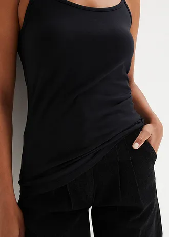Top cu bretele subțiri din bumbac organic 100% (set/2 buc.) • negru • magazin bonprix