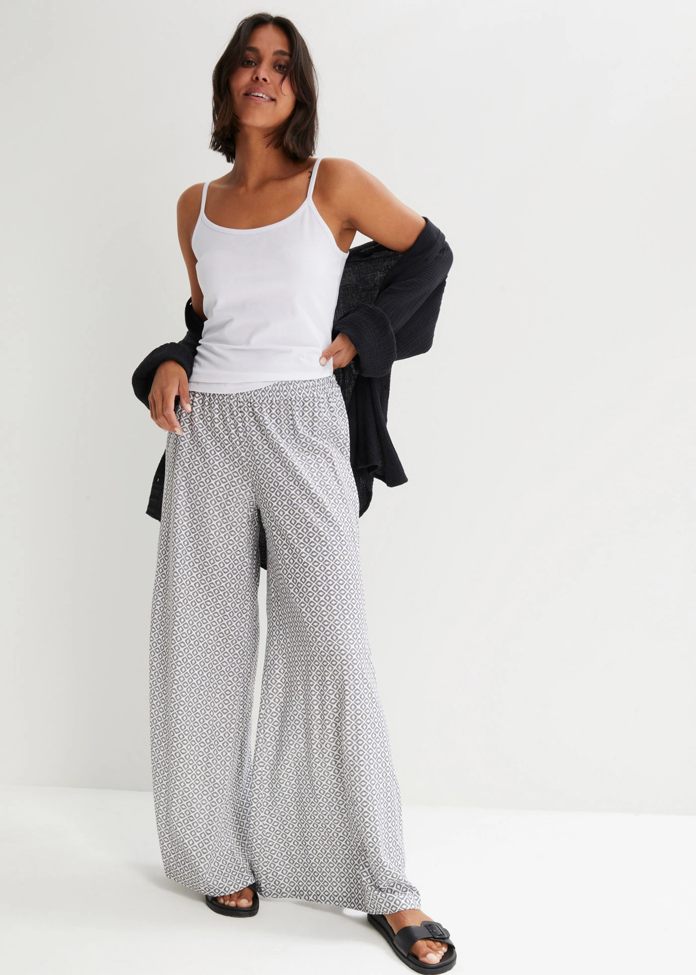 Top cu bretele subțiri din bumbac organic 100% (set/2 buc.) • negru/alb • magazin bonprix