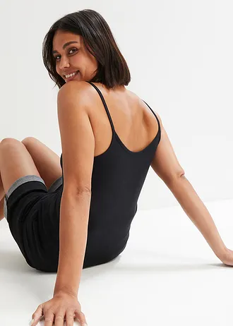 Top cu bretele subțiri din bumbac organic 100% (set/2 buc.) • negru • magazin bonprix