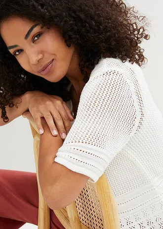 Pletený ažurový kabátek • přírodní bílá • bonprix obchod