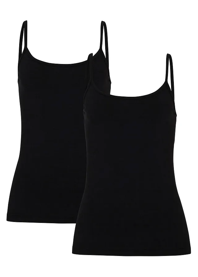 Top cu bretele subțiri din bumbac organic 100% (set/2 buc.) • negru • magazin bonprix