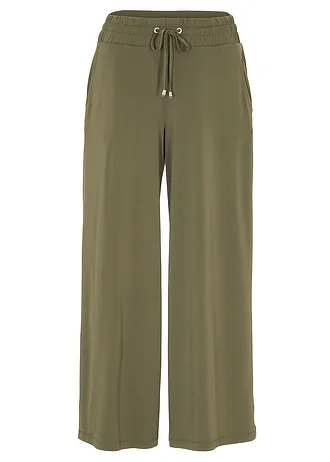 Jersey broek met een comfortabele band • donkerolijfgroen-zilverkleur • bonprix online shop