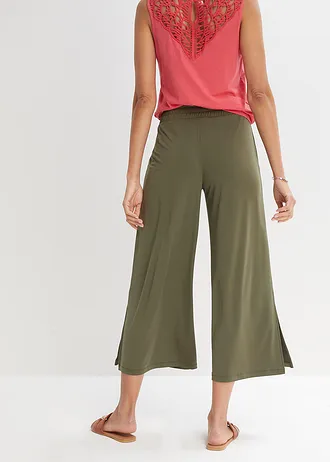 Jersey broek met een comfortabele band • donkerolijfgroen-zilverkleur • bonprix online shop