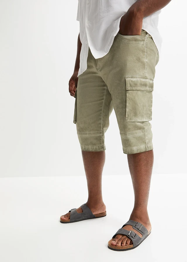 Bermuda cargo long extensible coupe confort, regular, Couleur: new kaki
