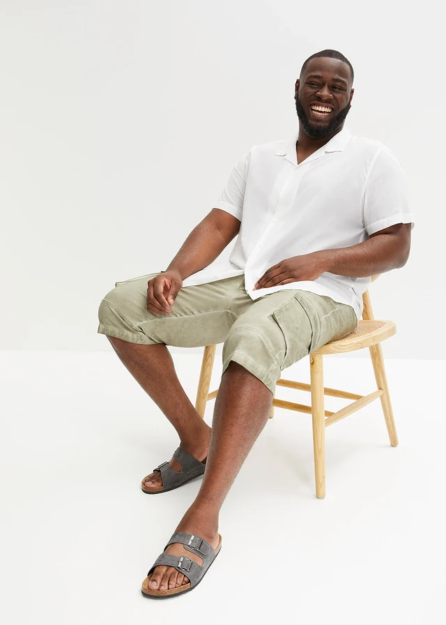 Bermuda cargo long extensible coupe confort, regular, Couleur: new kaki